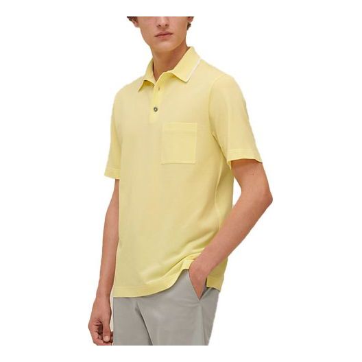 Men's HERMES SS21 Cotton Pocket Short Sleeve Lemon Yellow Polo Shirt H157930HA2Q
