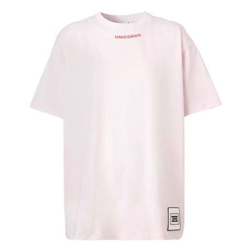Burberry Quote Print Cotton Oversized Collar Alphabet Slogan Short Sleeve Pink 80295641