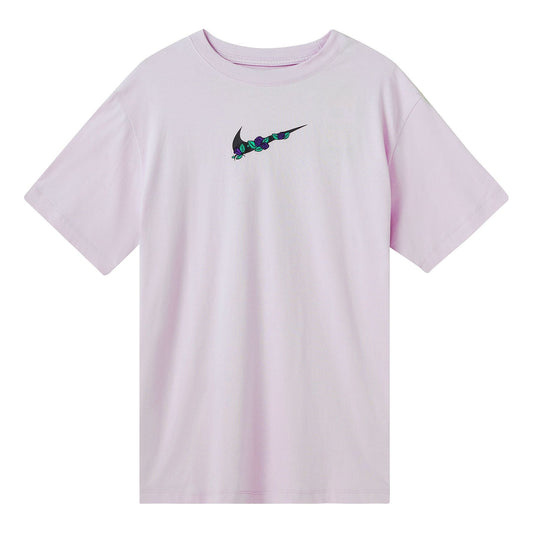 (WMNS) Nike Logo Plant Printing Casual Sports Round Neck Short Sleeve Pink Purple T-Shirt DN5887-530