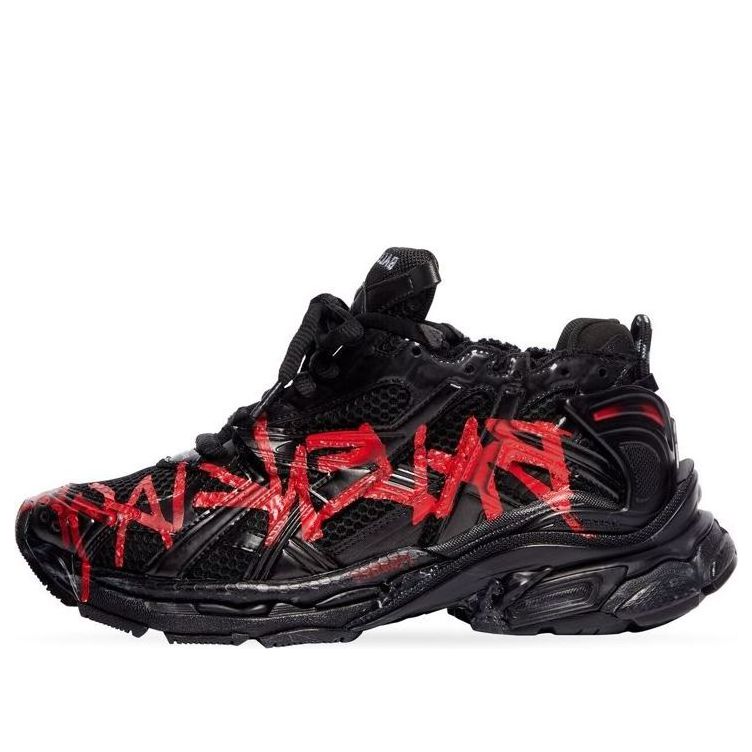 Balenciaga Runner Graffiti Sneakers 'Black and Red Mesh and Nylon' 677403W3RBQ1060